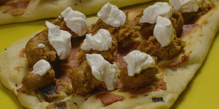 Lamb Meatball & Goats Cheese Pizza Naan